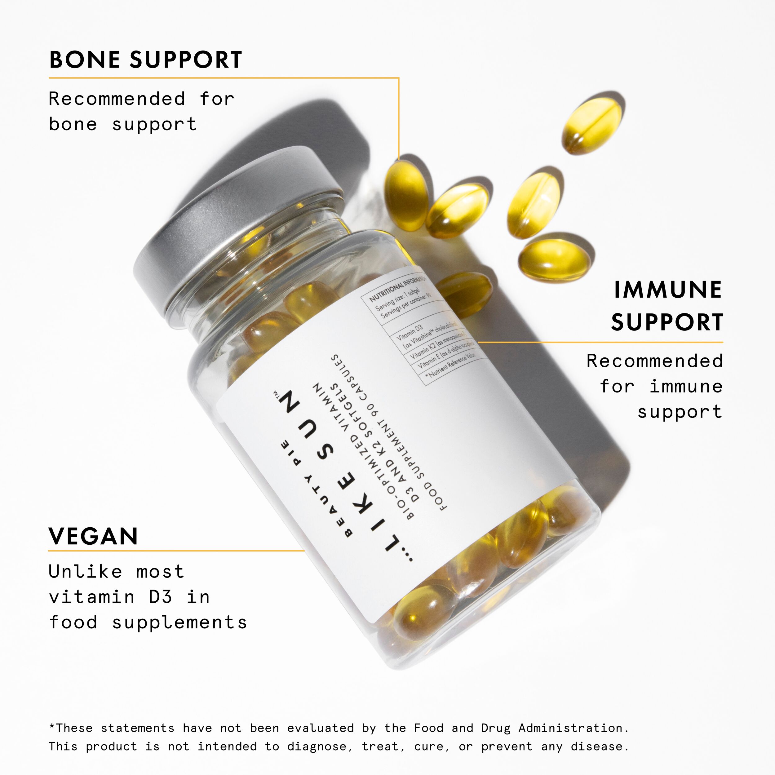 Like Sun™ BioOptimized Vitamin D3 & K2 Softgel Capsules BEAUTY PIE